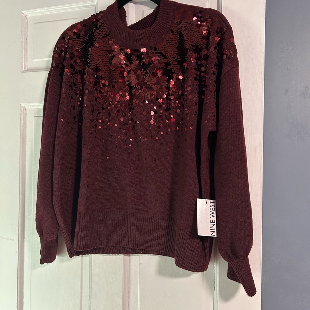 Nine West Burgundy sequined sweater XL